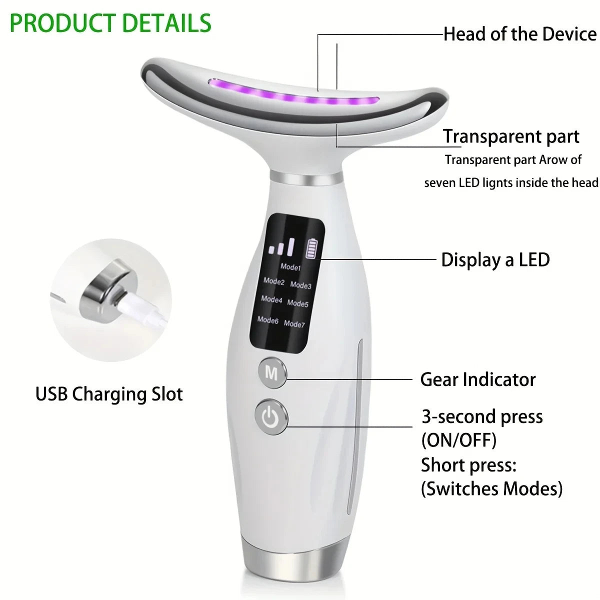 7-Color LED Neck & Face Firming Device | Portable Skin Rejuvenation Beauty Tool – Luxurella